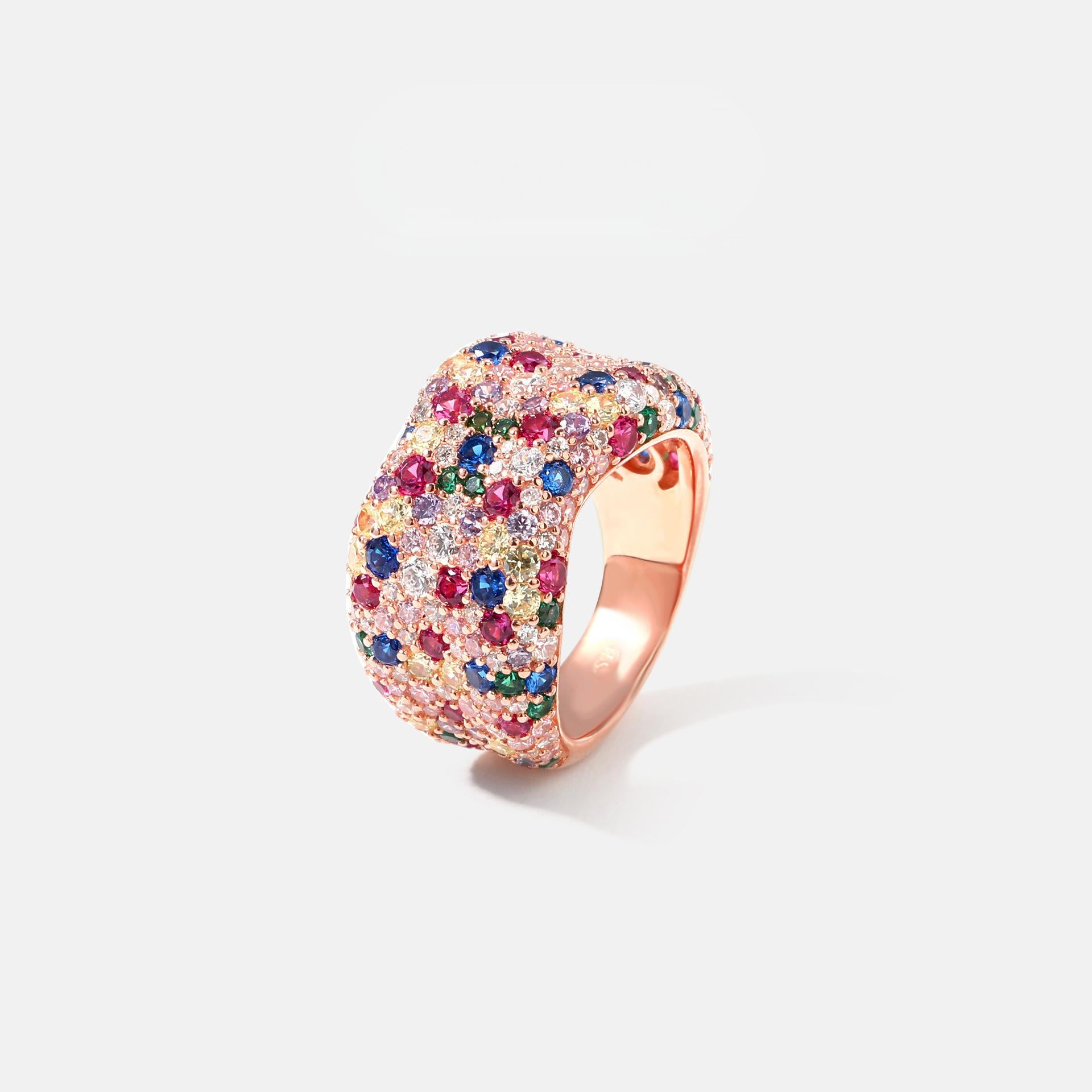 S925 sterling silver rose gold geometric ring for women,Full pavé 5A zircon geometric fashion ring