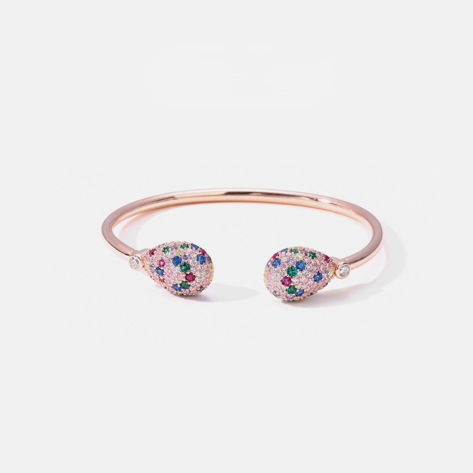 Handmade S925 rose gold open-end bracelet with multi-color zirconia gemstones