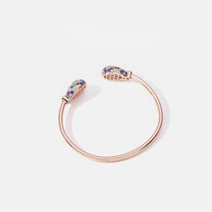 Handmade S925 rose gold open-end bracelet with multi-color zirconia gemstones