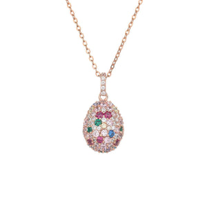 S925 Sterling Silver Rose Gold 'Multi-Gemstone Lucky Egg' Pendant Necklace – Handmade with 5A Zircon