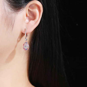 Handmade S925 Sterling Silver Rose Gold Multi-Gemstone Egg-Shaped Drop Earrings