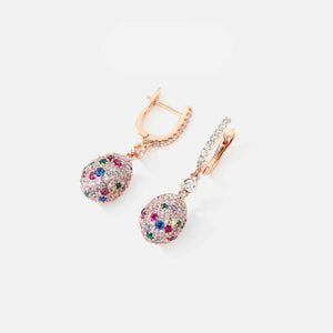 Handmade S925 Sterling Silver Rose Gold Multi-Gemstone Egg-Shaped Drop Earrings