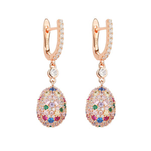 Handmade S925 Sterling Silver Rose Gold Multi-Gemstone Egg-Shaped Drop Earrings