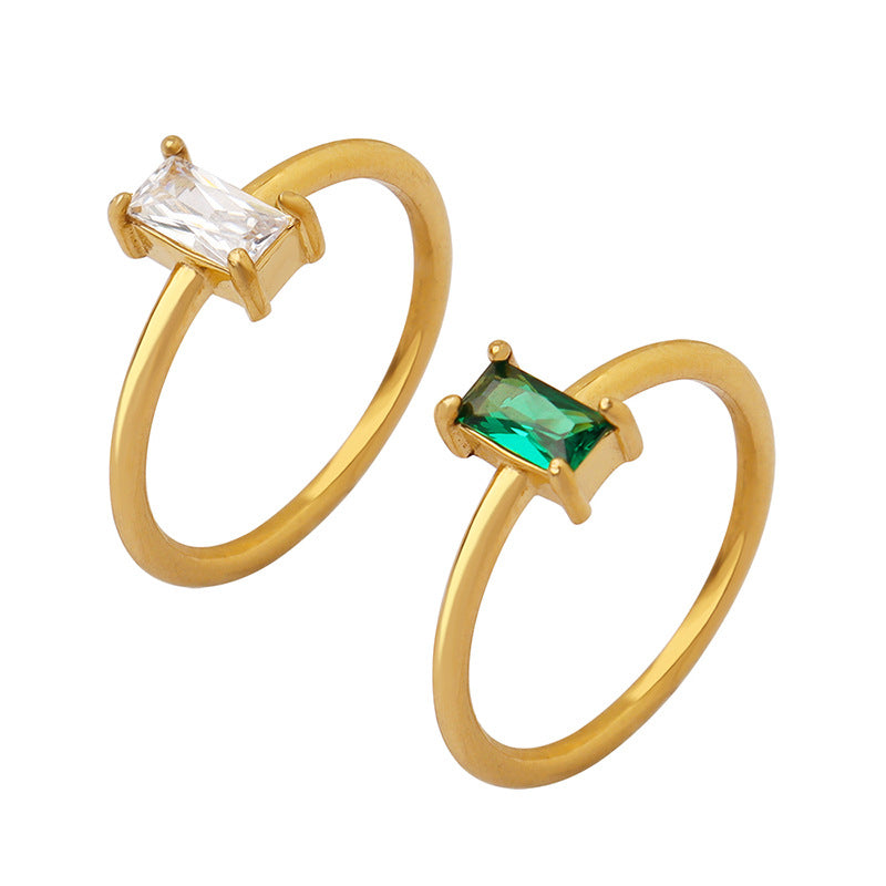 Titanium steel 18K gold plated geometric stripe ring on hand, Close-up of horizontal striped design on gold plated ring, Luxury gift box with 18K gold titanium steel jewelry, Water-resistant gold plated ring with recycled titanium steel,Two-year guarantee hypoallergenic gold tone ring