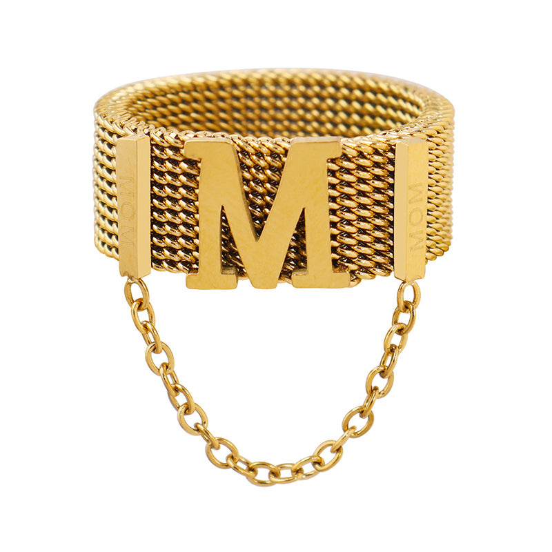 Titanium steel 18K gold plated geometric stripe ring on hand, Close-up of horizontal striped design on gold plated ring, Luxury gift box with 18K gold titanium steel jewelry, Water-resistant gold plated ring with recycled titanium steel,Two-year guarantee hypoallergenic gold tone ring