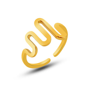Titanium steel 18K gold plated geometric stripe ring on hand, Close-up of horizontal striped design on gold plated ring, Luxury gift box with 18K gold titanium steel jewelry, Water-resistant gold plated ring with recycled titanium steel,Two-year guarantee hypoallergenic gold tone ring