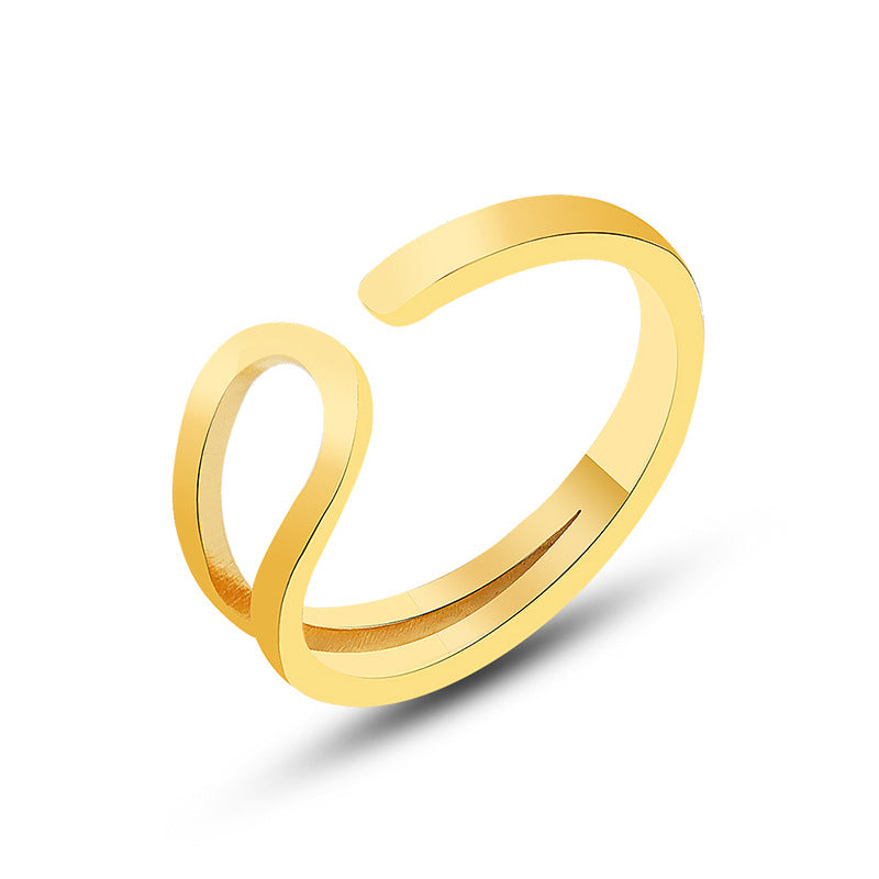 Titanium steel 18K gold plated geometric stripe ring on hand, Close-up of horizontal striped design on gold plated ring, Luxury gift box with 18K gold titanium steel jewelry, Water-resistant gold plated ring with recycled titanium steel,Two-year guarantee hypoallergenic gold tone ring