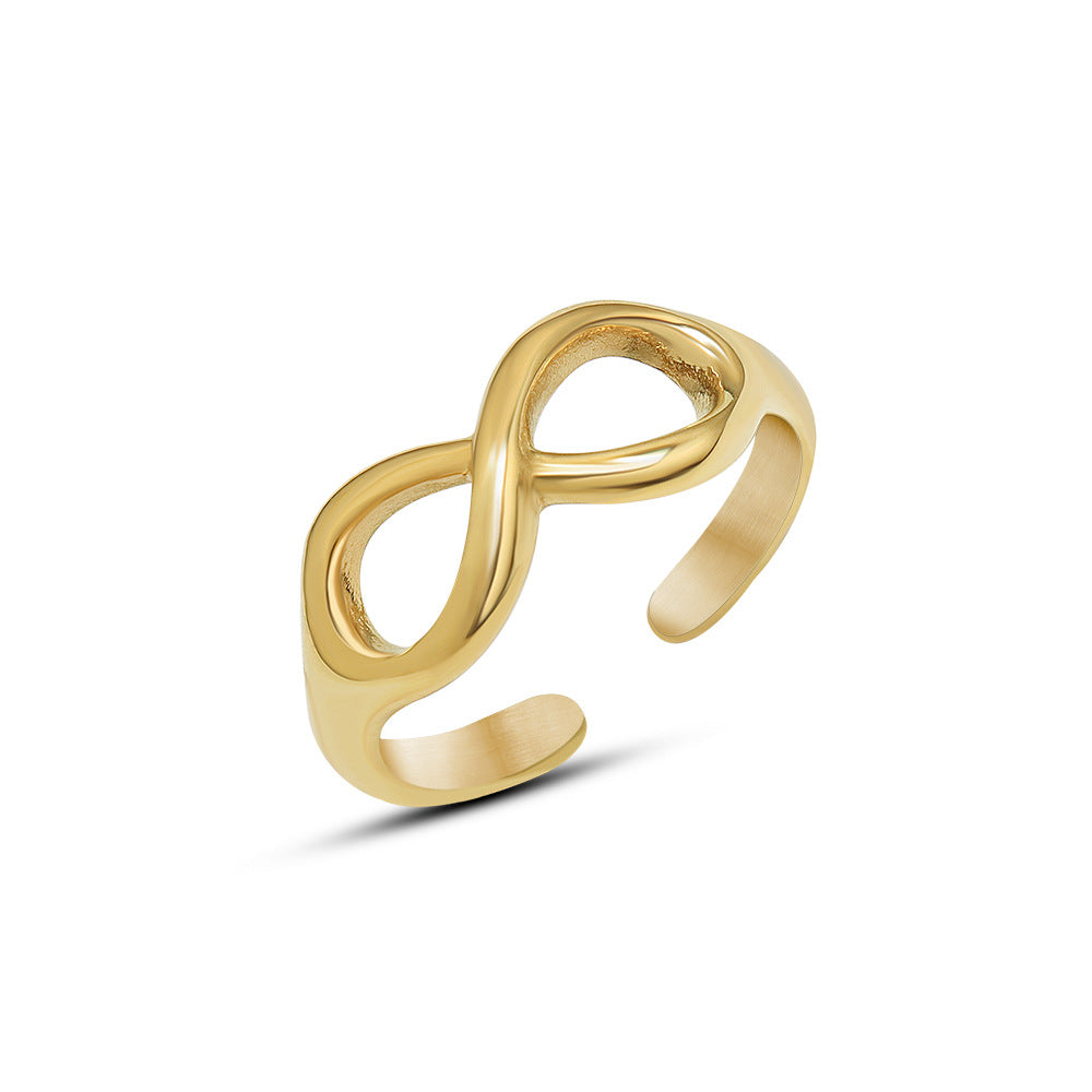 Titanium steel 18K gold plated geometric stripe ring on hand, Close-up of horizontal striped design on gold plated ring, Luxury gift box with 18K gold titanium steel jewelry, Water-resistant gold plated ring with recycled titanium steel,Two-year guarantee hypoallergenic gold tone ring