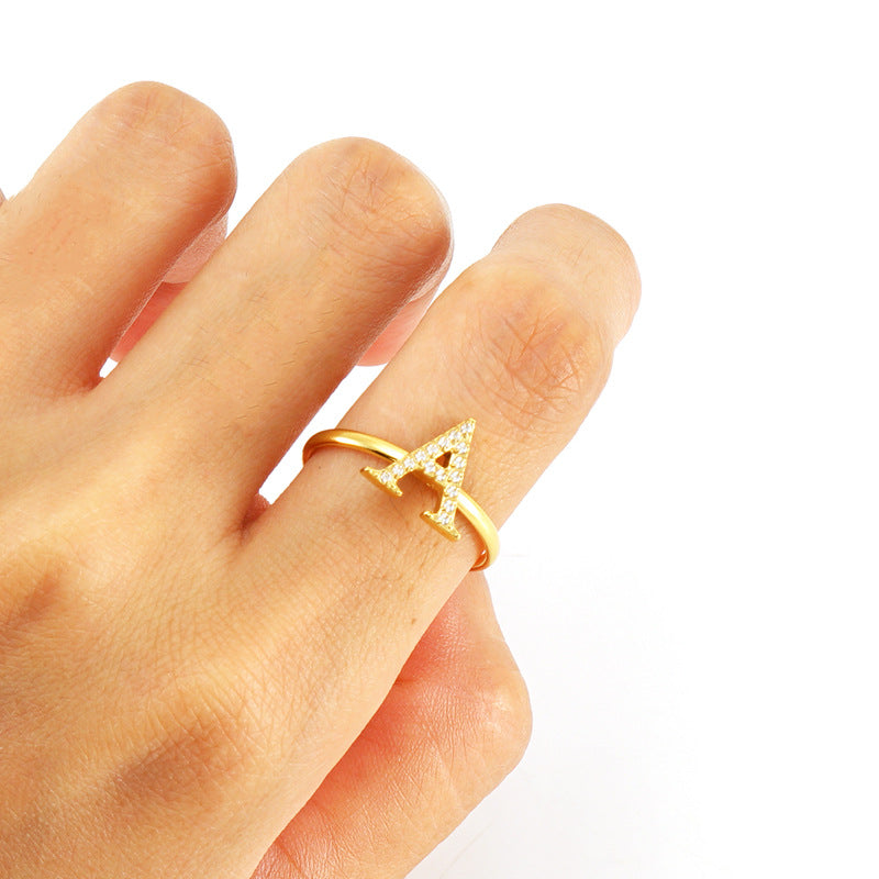 INS Style Diamond Embedded A-Z Alphabet Ring