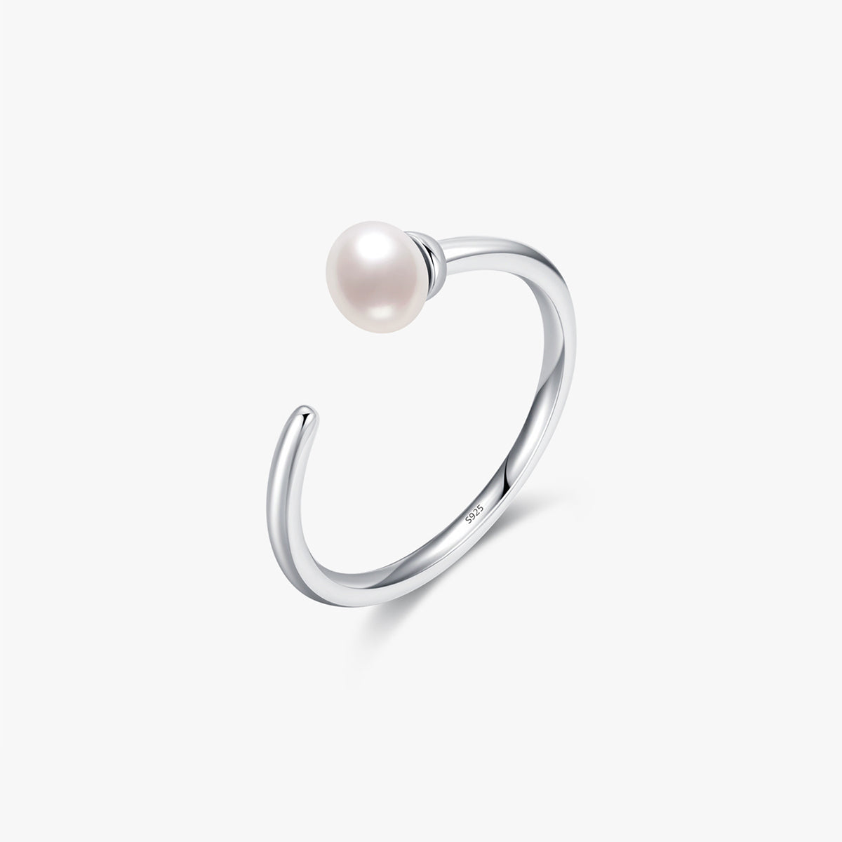 Adjustable sterling silver natural pearl ring, Organic pearl jewelry with flexible band, Recycled silver ocean-inspired ring,Close-up of natural pearl luster,Sustainable pearl ring in gift packaging