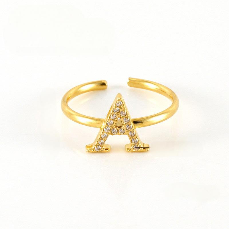 INS Style Diamond Embedded A-Z Alphabet Ring