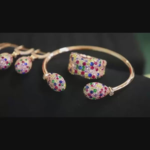 Handmade S925 rose gold open-end bracelet with multi-color zirconia gemstones