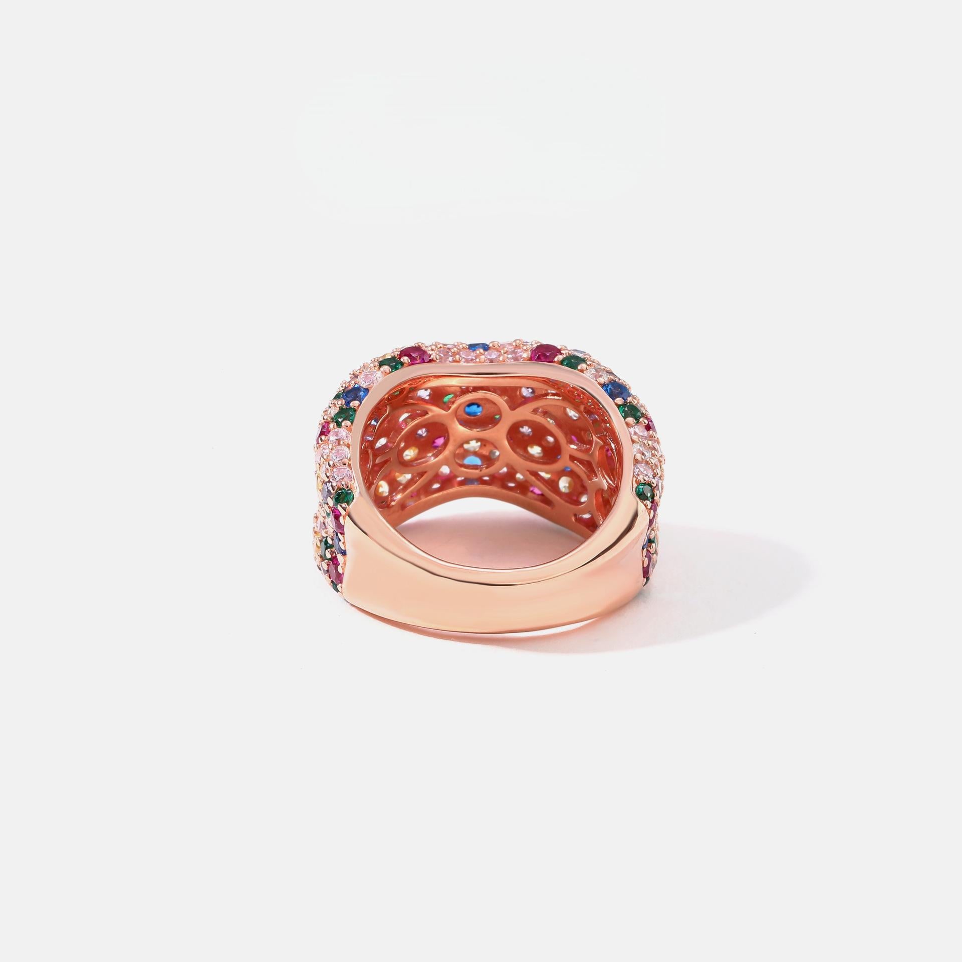 S925 sterling silver rose gold geometric ring for women,Full pavé 5A zircon geometric fashion ring