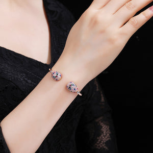Handmade S925 rose gold open-end bracelet with multi-color zirconia gemstones