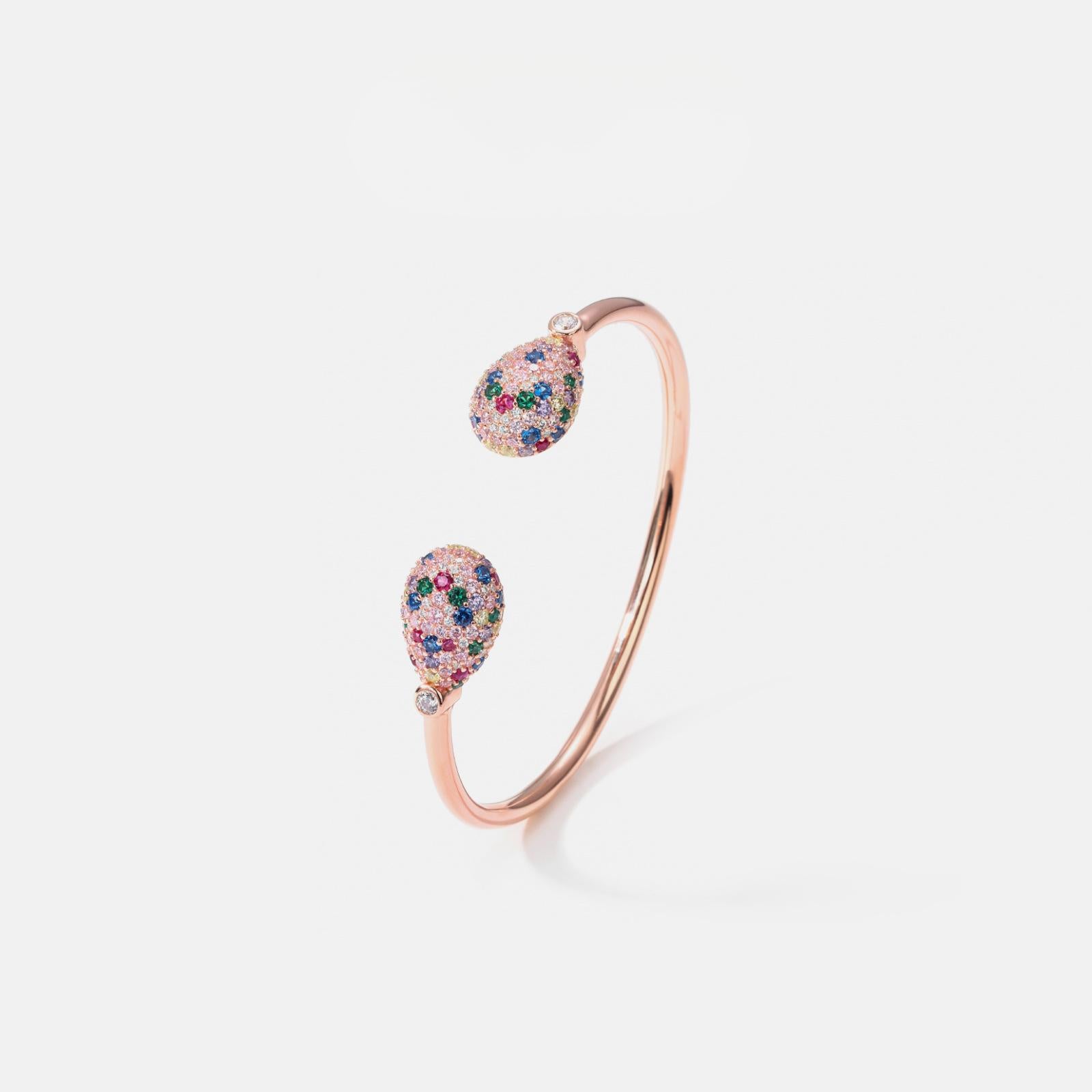 Handmade S925 rose gold open-end bracelet with multi-color zirconia gemstones