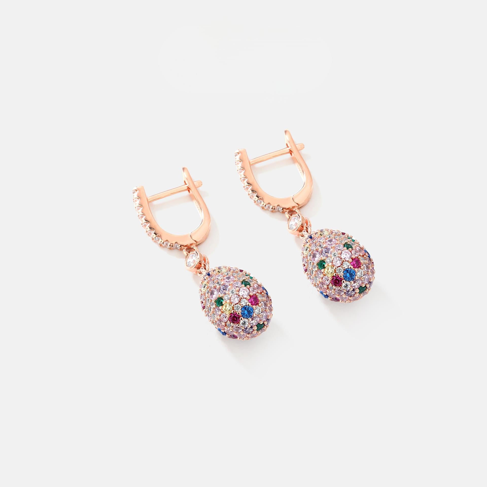 Handmade quail egg earrings with 5A zirconia stones for women