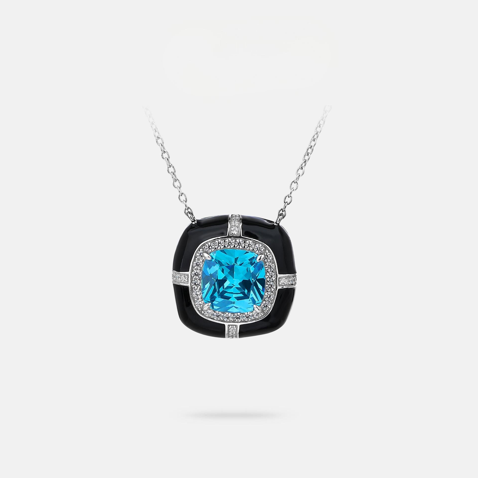 S925-sterling-silver-blue-gemstone-pendant-necklace-square-cut-diamond-accents