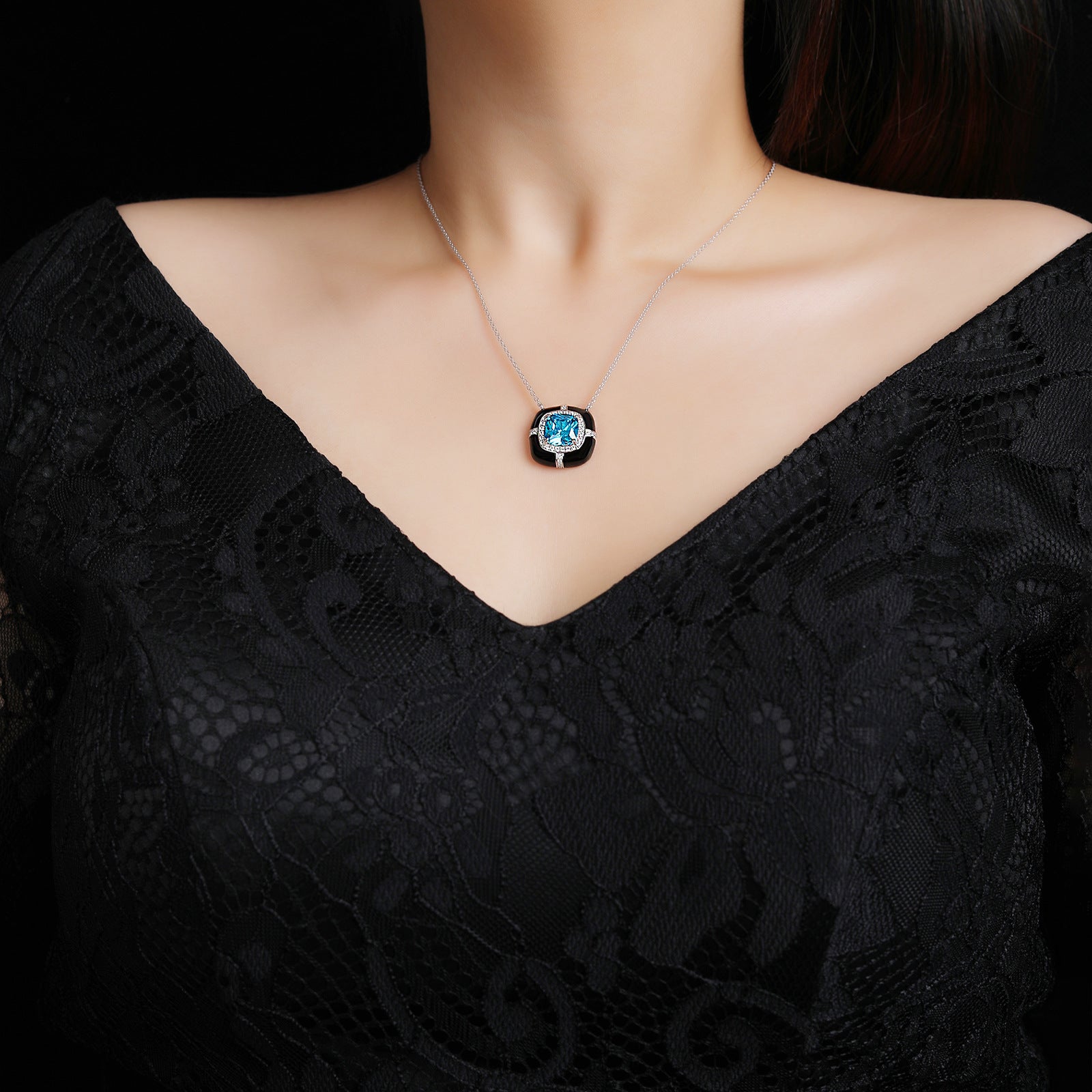 S925-sterling-silver-blue-gemstone-pendant-necklace-square-cut-diamond-accents
